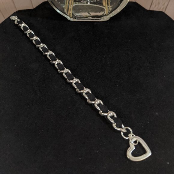 Sterling Silver Heart Link Ribbon Bracelet - Picture 4 of 4